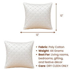 White Diamond Quilted Decorative Cushion Cover | 12"x12" Elegant Embellished Cushion Cover
