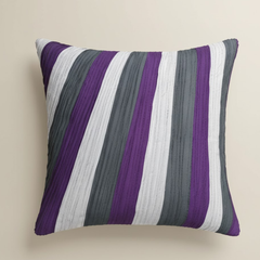 Fabric-Crafted Dark Gray Cushion Cover – 16"x16", Multi-Stripe Textured Design in Premium Poly Cotton
