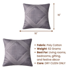 Fabric Crafted Cushion Cover – Grey | 16"x16" | Poly Cotton | Elegant Stitched Geometric Design