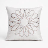 Hand Crafted Cushion Cover – White | 16"x16" | Poly Cotton Fabric | Floral Design