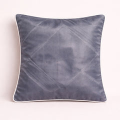 Fabric Crafted Cushion Cover – Grey | 16"x16" | Poly Cotton | Elegant Stitched Geometric Design