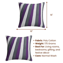 Fabric-Crafted Dark Gray Cushion Cover – 16"x16", Multi-Stripe Textured Design in Premium Poly Cotton