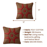 Machine Crafted Red Cushion Cover – 12"x12" | Geometric Star Patchwork Embroidery | Premium Poly-Cotton Decorative Cushion Cover