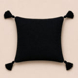 Handcrafted Cushion Cover – Black | 12"x12" | Traditional Embroidered Tassel Decorative Cushion Cover