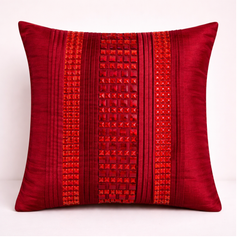 Hand Crafted Cushion Cover – Maroon | 16"x16" | Poly Cotton | Textured Panel Design
