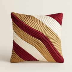 Fabric-Crafted Gold  Cushion Cover – 12"x12" | Triple-Tone Pleated Waves | Premium Poly Cotton
