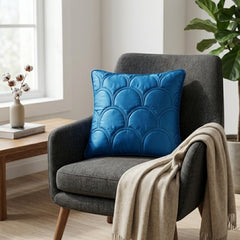 Fabric Crafted Cushion Cover – Turquoise | 12"x12" | Poly Cotton | Modern Quilted Arc Design