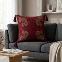 Maroon Paisley Embroidered Decorative Cushion Cover | 16"x16" Traditional Tassel Cushion Cover