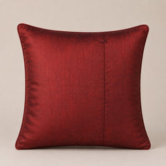 Machine Crafted Red Cushion Cover – 12"x12" | Geometric Star Patchwork Embroidery | Premium Poly-Cotton Decorative Cushion Cover