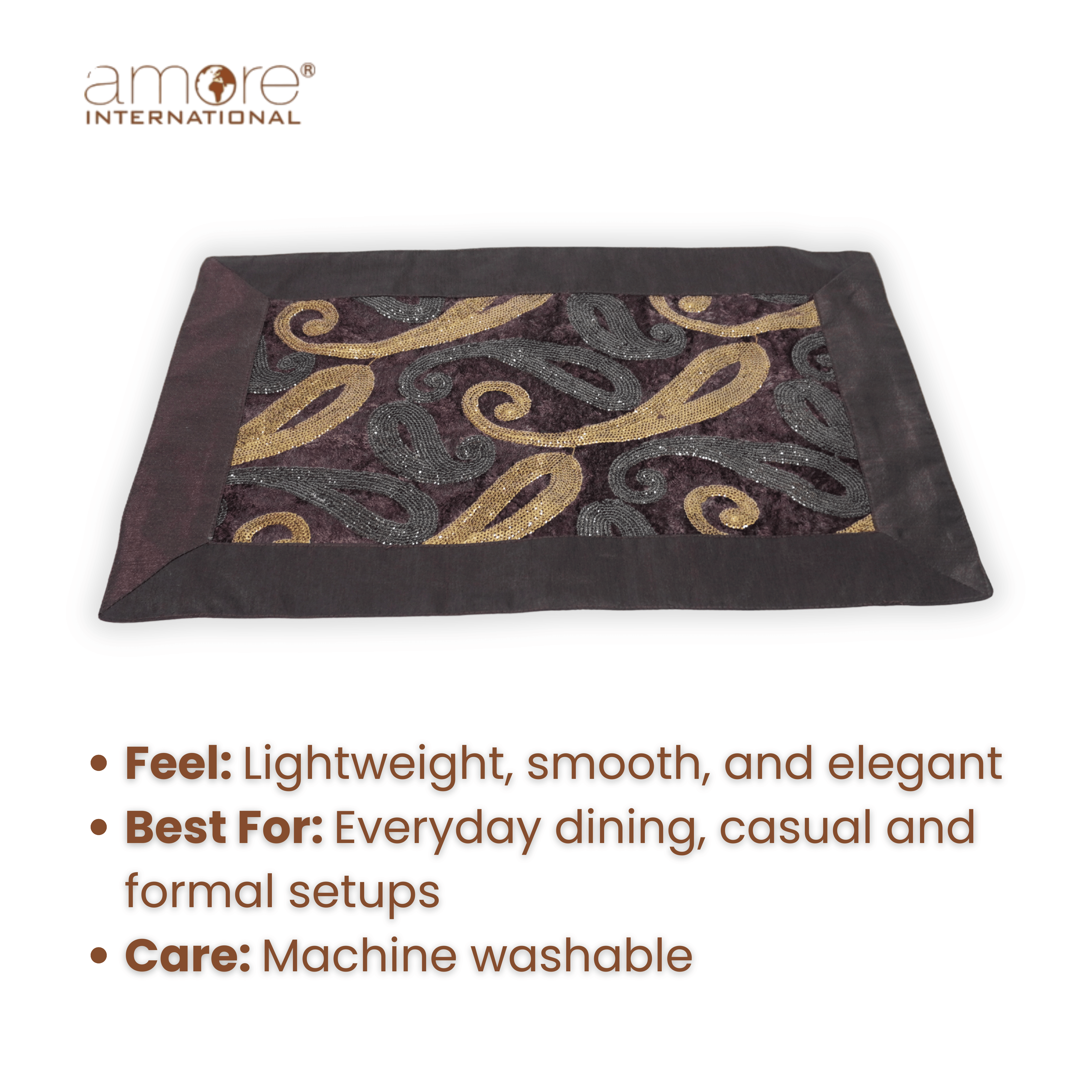 Fabric Crafted Placemat – Brown, 13"x19"