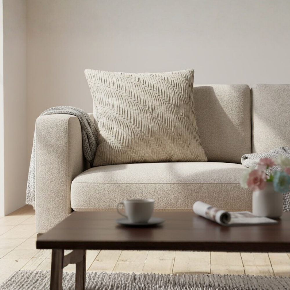 Fabric-Crafted Beige Cushion Cover – 24"x24" | Textured Wave Design | Premium Poly Cotton