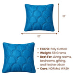 Fabric Crafted Cushion Cover – Turquoise | 12"x12" | Poly Cotton | Modern Quilted Arc Design