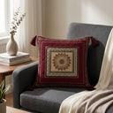 Handcrafted Cushion Cover – Red | 12"x12" | Traditional Embroidered Tassel Decorative Cushion Cover