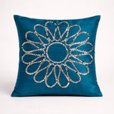 Hand Crafted Cushion Cover – Turquoise | 12"x12" | Poly Cotton Fabric | Floral Design