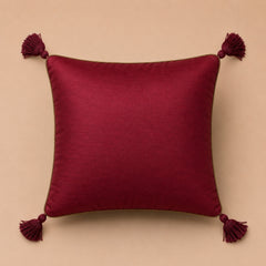Maroon Paisley Embroidered Decorative Cushion Cover | 16"x16" Traditional Tassel Cushion Cover