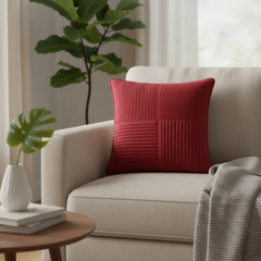 Fabric-Crafted Maroon Cushion Cover – 12"x12" | Elegant Pleated Texture | Premium Poly Cotton