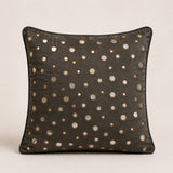 Handcrafted Brown Cushion Cover – 12"x12" | Mirror Dot Embroidery | Premium Poly Cotton | Elegant Decorative Accent