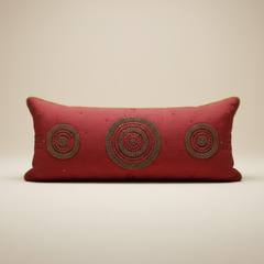 Handcrafted Maroon Bolster Cover – 19"x8", Embellished Circular Design in Premium Poly Cotton