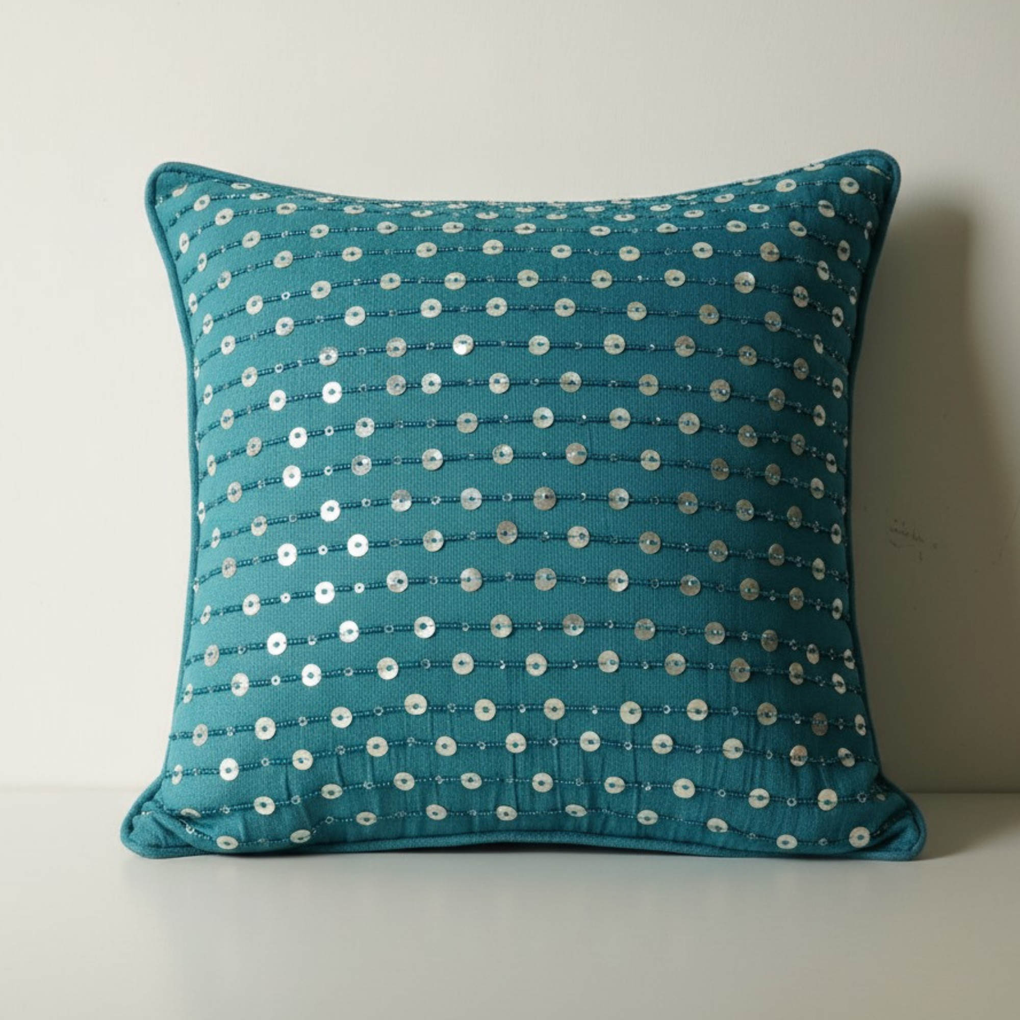 Handcrafted Turquoise Cushion Cover – 16"x16", Premium Poly Cotton