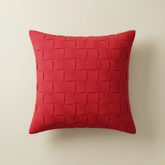 Fabric-Crafted Red Cushion Cover – 16"x16", Interlock Design in Premium Poly Cotton