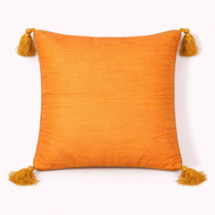 Handcrafted Orange Cushion Cover – 16"x16" | Diamond Patchwork Embroidery | Tassel Detailing | Premium Poly Cotton