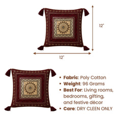 Handcrafted Cushion Cover – Red | 12"x12" | Traditional Embroidered Tassel Decorative Cushion Cover