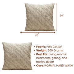 Fabric-Crafted Beige Cushion Cover – 24"x24" | Textured Wave Design | Premium Poly Cotton