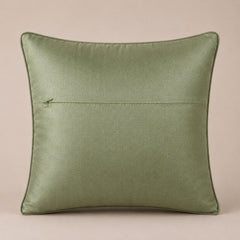 Machine Crafted Green Cushion Cover – 12"x12" | Geometric Star Patchwork Embroidery | Premium Poly-Cotton Decorative Cushion Cover