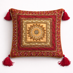 Hand Crafted Cushion Cover – Maroon | 12"x12" | Poly Cotton | Embroidered Medallion Design
