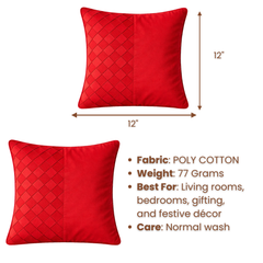 Fabric-Crafted Cushion Cover – Red | 12"x12" | Poly Cotton | Bold & Elegant