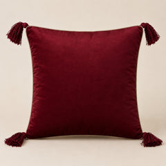 Handcrafted Cushion Cover – Red | 12"x12" | Traditional Embroidered Tassel Decorative Cushion Cover