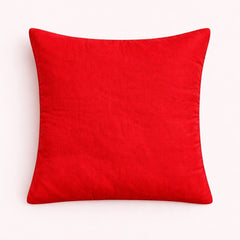 Hand Crafted Cushion Cover – Red | 16"x16" | Poly Cotton | Embroidered Sequin Rosette Design