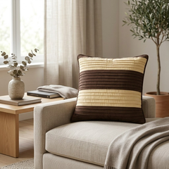 Fabric Crafted Cushion Cover – Brown | 12"x12" | Poly Cotton | Premium Textured Design