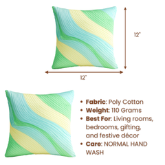 Fabric-Crafted Green Cushion Cover – 12"x12" | Triple-Tone Pleated Waves | Premium Poly Cotton