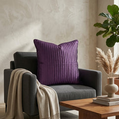Fabric Crafted Cushion Cover – Dark Purple | 16"x16" | Poly Cotton Foam Fabric | Premium Ribbed Texture Design