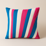 Fabric-Crafted Turquoise Cushion Cover – 16"x16", Multi-Stripe Textured Design in Premium Poly Cotton