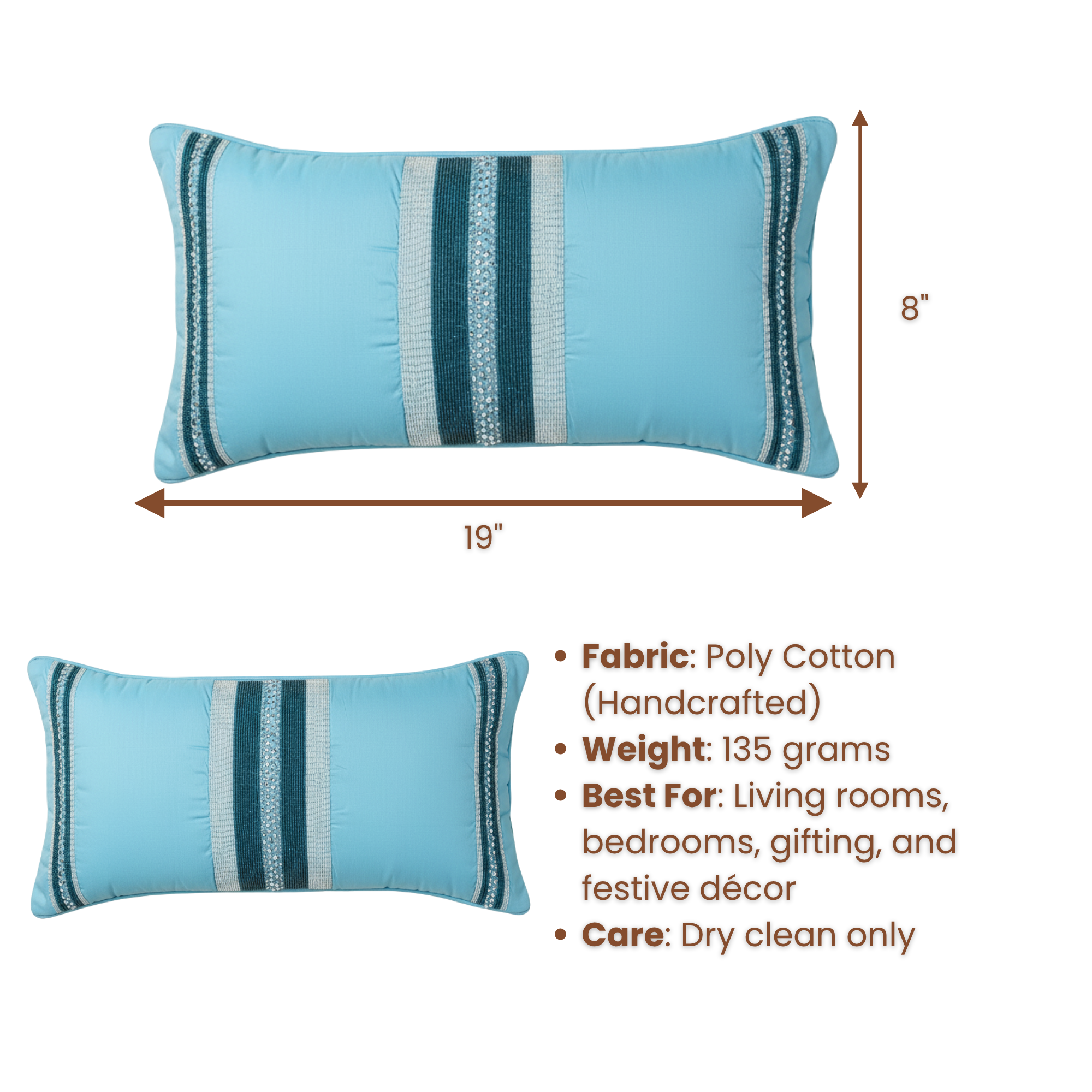 Handcrafted Turquoise Bolster Cover – 19"x8" | Premium Poly Cotton