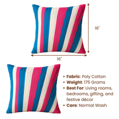 Fabric-Crafted Turquoise Cushion Cover – 16"x16", Multi-Stripe Textured Design in Premium Poly Cotton