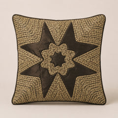 Machine Crafted Brown Cushion Cover – 12"x12" | Geometric Star Patchwork Embroidery | Premium Poly-Cotton Decorative Cushion Cover