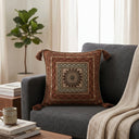 Handcrafted Cushion Cover – Orange | 12"x12" | Traditional Embroidered Tassel Decorative Cushion Cover