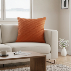 Fabric-Crafted Orange Cushion Cover – 24"x24" | Textured Wave Design | Premium Poly Cotton
