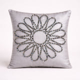 Hand Crafted Cushion Cover – White | 12"x12" | Poly Cotton Fabric | Floral Design