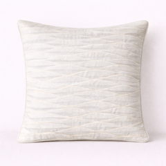 Fabric-Crafted White Cushion Cover – 12"x12" | Elegant Wave Layered Texture | Premium Poly Cotton
