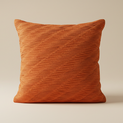 Fabric-Crafted Orange Cushion Cover – 24"x24" | Textured Wave Design | Premium Poly Cotton