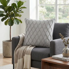 Fabric Crafted Cushion Cover – Ivory | 16"x16" | Poly Cotton Fabric | Elegant Embossed Wavy Pattern Design