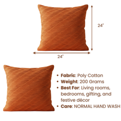 Fabric-Crafted Orange Cushion Cover – 24"x24" | Textured Wave Design | Premium Poly Cotton