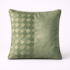 Fabric-Crafted Cushion Cover – Green | 12"x12" | Poly Cotton | Fresh & Elegant