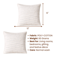 Fabric-Crafted White Cushion Cover – 12"x12" | Elegant Wave Layered Texture | Premium Poly Cotton