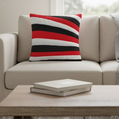 Fabric-Crafted Black Cushion Cover – 16"x16", Bold Multi-Stripe Textured Design in Premium Poly Cotton