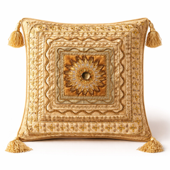 Hand Crafted Cushion Cover – Camel | 12"x12" | Poly Cotton | Embroidered Medallion Design